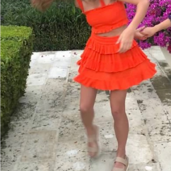 Free people orange ruffled skirt - Picture 1 of 4